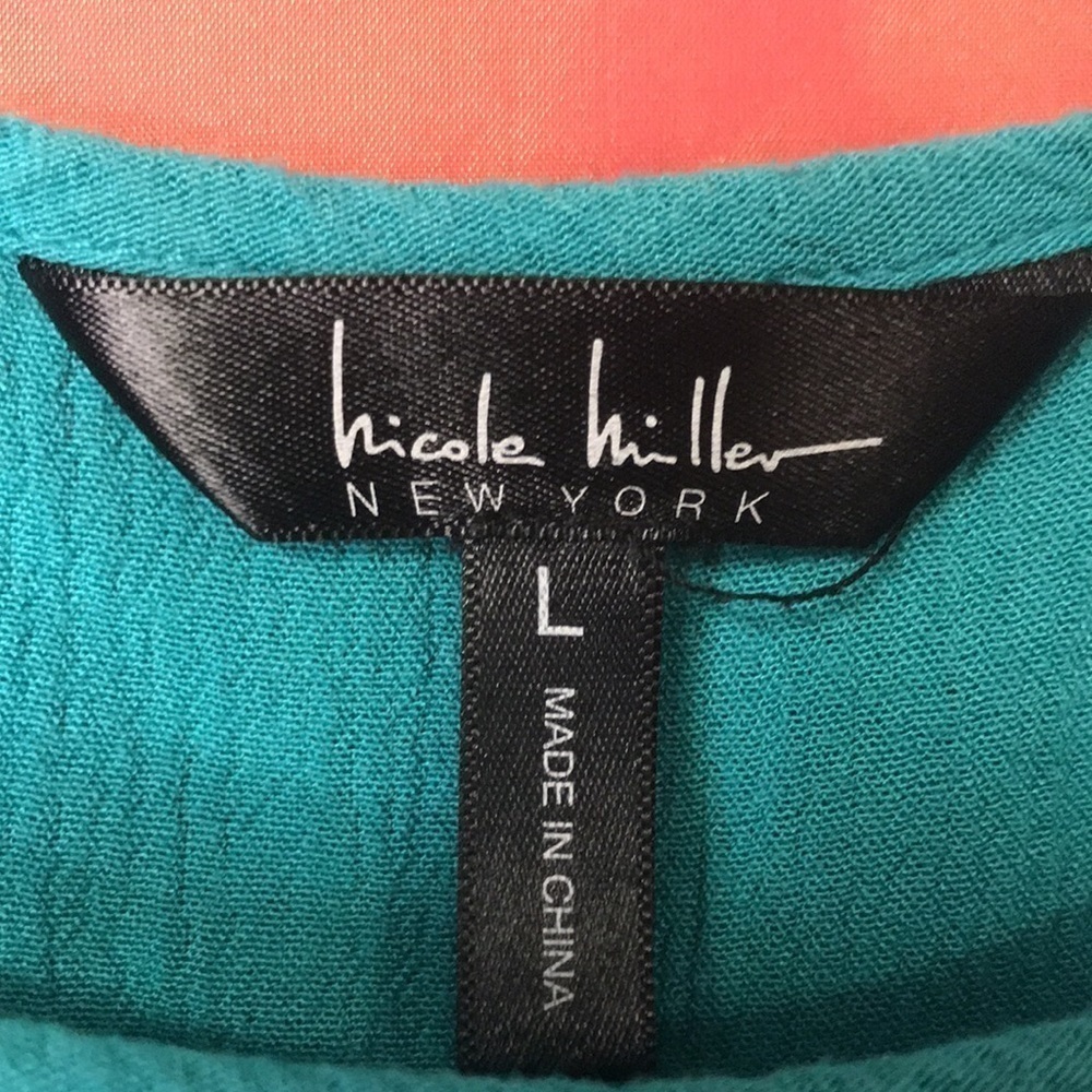 NICOLE Miller Women’s Tunic Top Teal Embroidered Size L Sleeveless Lightweight - Picture 6 of 10